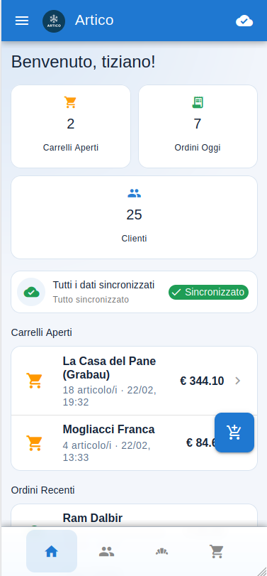 Schermata dashboard Artico