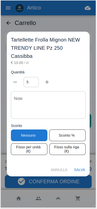 Schermata dettaglio ordine Artico