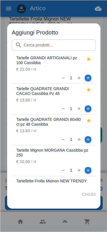 Schermata gestione clienti Artico